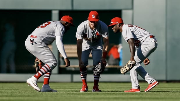 Former St. Louis Cardinals outfielders Marcell Ozuna, Harrison Bader, and Randy Arozarena